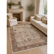 Eko Halı Pietra Pta 22 Cream Brown Sıcak Renk Tonlarını Etnik Desenlerle Buluşturan Yumuşak Tuşeli Salon Halısı Oturma Odası Halısı Mutfak Halısı Modern Makine Halısı Kahverengi