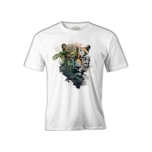Tiger Head With Jungle Exposure Beyaz Erkek Tshirt 001