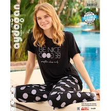 Aydoğan Homewear -be Nice Be Good- Yazılı Puantiyeli Viskos Yazlı Siyah