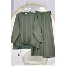 Lovie Moda Büzgü Detaylı Pantolonlu İkili Takım Haki