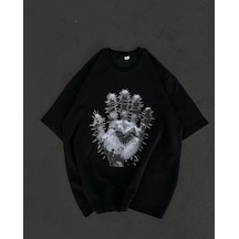 Assema Kadın Baskılı T-shirt Kısa Kol Bisiklet Yaka Regular Fit Rahat Kalıp Günlük Tişört - Siyah Çok Renkli