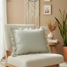 Ham Keten Krem Fırfırlı Kırlent 2 Adet Kırlent Kılıfı 43 X 43