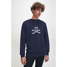 Wars Kurukafa Baskılı Indigo Mavi Lacivert Erkek Sweatshirt