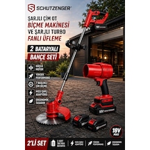 Schutzenger 662RN Şarjlı Ot Çim Biçme Tırpan 2 Batarya Şarjlı Turbo Fanlı Üfleme Makinesi 2 Li Bahçe Seti Kırmızı