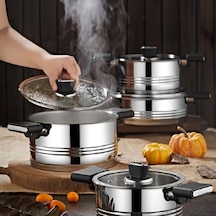 Oms 1129 Silindir Paslanmaz 8 Parça Çelik Tencere Seti