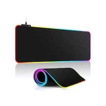 Rgb Led Işıklı Gaming Mousepad Düz Siyah Kaymaz Tabanlı Kenarları Dikişli Suya Dayanıklı Mouse Pad 30x80 Cm