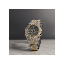 Lüks Metal Taşlı Kordon Takvimli Unisex Kol Saati Altın/gümüşiçisiyah - 650058546 Gümüş