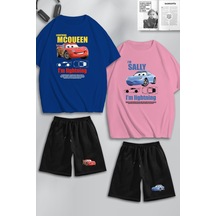 Unisex Kadın Erkek I'm Sally & Mcqueen Baskılı Sevgili Çift Kombini Tasarım Oversize T Shirt Ve Şort Mavi Pembe Siyah Mck0417 Çok Renkli