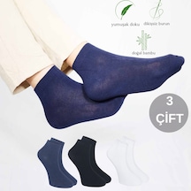 Erkek Bambu Patik Düz Desen Dikişsiz Çorap 3 Çift Beyaz - Lacivert - Siyah