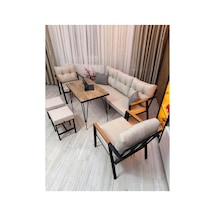 Houseart Lale Balkon, Bahçe - Cafe , Teras , Metal Kanepe Koltuk Takımı ,çay Seti 3+1+1+ 2 Puf Yemek Masası Krem