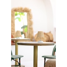 Rafya Saçaklı Şarjlı Masa Lambası - Alt Beyaz Beyaz