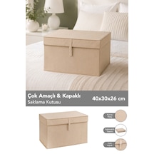 Mini Boy Hurç - Çok Amaçlı Organizer Kapaklı Saklama Kutusu 40x30x26cm Bej