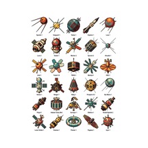 30 Adet Retro Uzay Ve Uydu Sticker Seti - Laptop Defter Ajanda İçin Çok Renkli