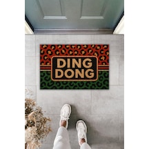 Rugmood Modern Dijital Baskı Dıng Dong Yazılı Kapı Önü Paspası 70x45 Cm Kapı Önü Paspası Yeşil
