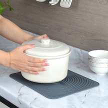 Lichen 2'li Set, Dikdörtgen Silikon Bulaşık, Drenaj Matı, Mutfak Gri