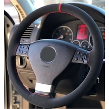 Vw Golf 5 Uyumlu Alkantara Dikmeli Direksiyon Kılıfı Kırmızı Yüzüklü