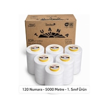 Tuana Polyester Dikiş İpliği 120 Numara 5000 Metre Beyaz 6'lı Bobin Makine İpi Konfeksiyon Dikiş İpi