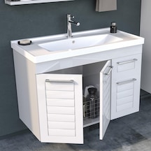 Orka Perge 100 Cm Beyaz Banyo Dolabı Alt Modül Ve Lavabo Beyaz