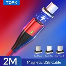 Topk Am61 2 M 3a Manyetik Kablo Hızlı Şarj C Tipi Kablo İphone Uyumlu Şarj Cihazı Veri Şarjı Mikro Usb Kablosu Hızlı Şarj Kablosu