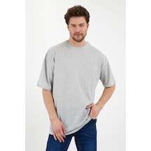 Düz Basic T-shirt - Gri Oversize Bisiklet Yaka Kısa Kol Tişört Gri