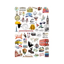 52 Adet Vintage Voyager Seyahat Travel Sticker Seti - Etiket Seti Scrapbook Bullet Journal Çok Renkli