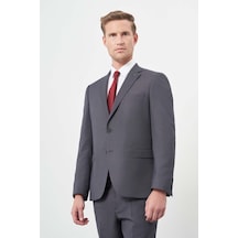 İmza Koyu Antrasit Kendinden Desenli Bez Ayağı Mono Yaka Tam Astar Çift Yırtmaç 2 Düğme 6 Drop Comfort Fit Classic Takım Elbise 1001245169 Koyu Antrasit