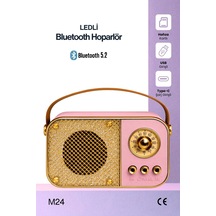 Nostaljik Bluetooth Hoparlör Bluetooth 5.2 Usb & Tf Kart Destekli Led Taşınabilir Speaker Pembe