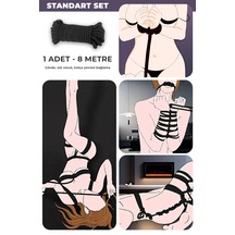Fantezi Ürünleri, Shibari Sanatına Uygun Ayarlanabilir Vücut Bağlama Halat Seti Siyah1x8mt