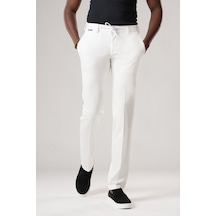 Ecer Slimfit Beli Lastikli Ve İplikli Dokulu Likralı Yazlık Jogger Pantolon Beyaz