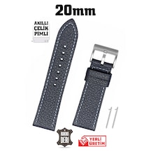 20mm Lacivert Floter Spor Hakiki Deri Saat Kordonu Kayış Akıllı Pimli
