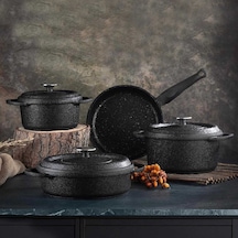 Oms 3050 Prime 7 Parça Granit Döküm Tencere Takımı Siyah