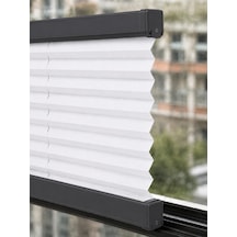 Plise Perde Beyaz Kumaş + Antrasit Profil Kasa Cam Balkon Perdesi