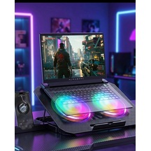 Mey İthalat Rgb Işıklı Laptop Soğutucu Stand Çift Fanlı Sessiz Çalışan Ayarlanabilir