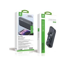 10000 Mah Type-c Usb Lightning 4 Kablolu Hızlı Kablosuz Şarj Powerbank Siyah
