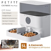 Petfit Catmax Pro Plus 5l Wi-fi Kameralı Çift Kase Akıllı Otomatik Kedi Köpek Mama Kabı Besleme Ünitesi Sesli Komut+çelik Kase+app Kontrol