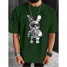 Robotic Rabbit Süprem T-shirt - Nefti Yeşil Baskılı Oversize Bisiklet Yaka Tişört Nefti Yeşil-75843