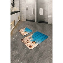 Mavi Deniz Kabuklu Banyo Halısı Klozet Paspas Seti Bs211n11