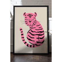 Pembe Leopar Ahşap Çerçeveli Poster, Dekoratif Hayvan Duvar Tablosu