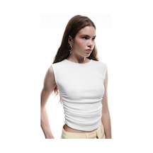 Koton Kolsuz Bisiklet Yaka Slim Fit Bürümcük Drapeli Bluz Ekru 5sal30320ık Ekru
