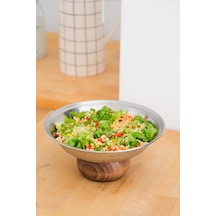Ahşap Ayaklı Çelik 21 Cm Salata Kısır Meyve Sunum Tabağı Metalik - 702258491 Metalik