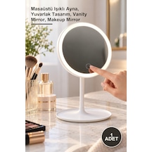 1 Adet Yuvarlak Ledli Makyaj Aynası Masaüstü Işıklı Ayna, Yuvarlak Tasarım, Vanity Mirror, Makeup Mirror Sarı