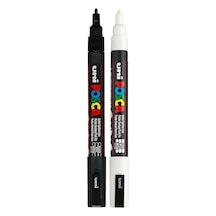 Uni Posca Markör Kalem 3m Set 0.9-1.3 Mm Keçe Uçlu, 2'li Set, Siyah/beyaz