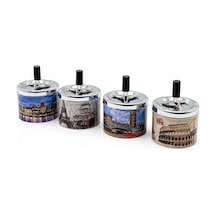 12 Adet Ashtray Yuvarlak - Basmalı Metal Küllük 5468 Çok Renkli