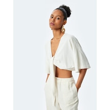 Koton Viskon Keten Karışımlı Kimono Kol Bağlama Detaylı Crop Bluz Bej Çizgili 5sak60199uw Ekru Çizgili Ekru Koton Viskon Keten Karışımlı Kimono Kol Bağlama Detaylı Crop Bluz Bej Çizgili 5sak60199uw Ekru Çizgili Ekru