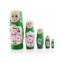 Mobgift 5 Li Matruşka Bebek Ahşap Yeşil