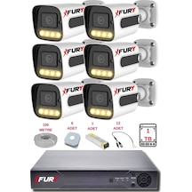 Fury 6 Kameralı Set Full Hd Gece Renkli Görüş - Cepten İzle - Su Geçirmez Güvenlik Kamerası Seti 1tb