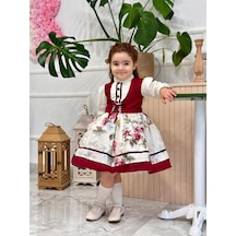 H L Y Karol Tasarım Krem Bordo Vintage Kız Bebek Elbisesi,doğum Günü,fotoğraf Çekim Elbise,0-10 Yaş Uygun KREM