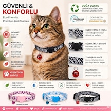 Desenli Kedi Boyun Tasması Geri Dönüştürülmüş İplik, Güvenli Kilit Sistemli, Konforlu Kullanım, Zebra Siyah