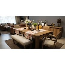 Jakarlı Dokuma Dekoratif Runner 45x140 Cm Kiremit Renkli Çiçekli Desenli Açık Bej