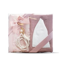 Seccade + Eşarp + Takke + Tesbih  Seti Asetat Kutulu, Pembe Pembe 65 x 110 CM